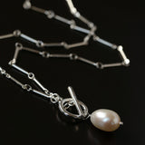 Silver Mist Freshwater Pearl Chain Necklace gembea jewelry