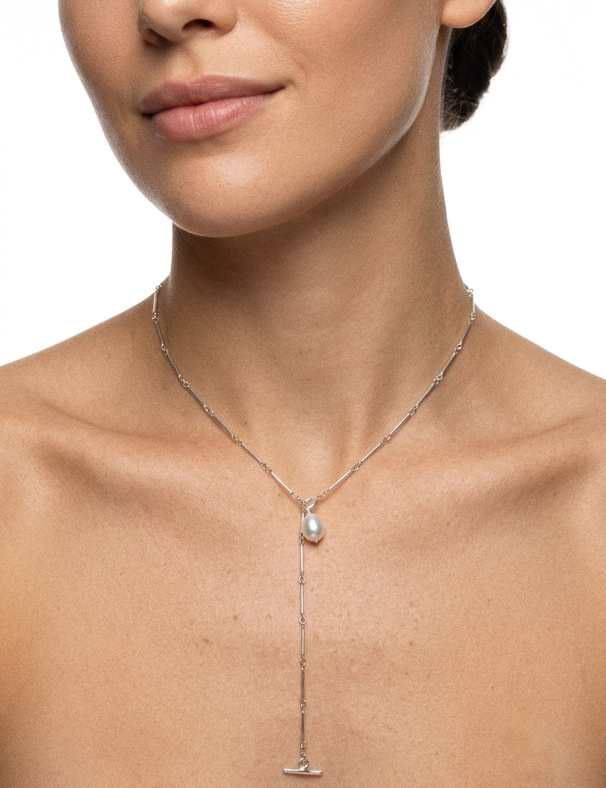 Silver Mist Freshwater Pearl Chain Necklace gembea jewelry