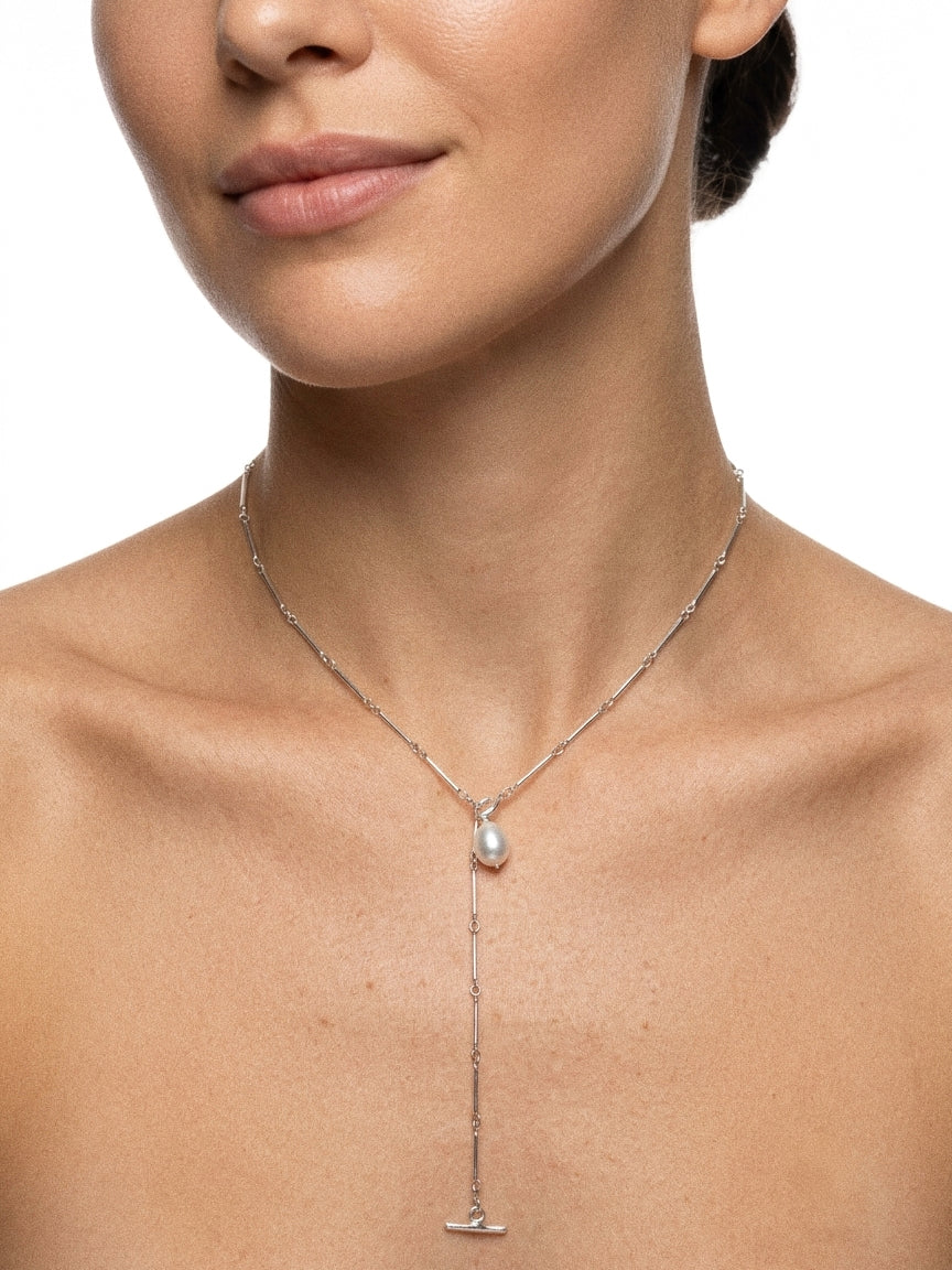 Silver Mist Freshwater Pearl Chain Necklace gembea jewelry