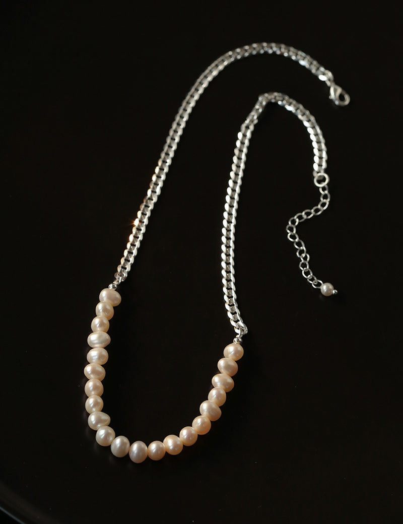 Silver Tide Freshwater Pearl Chain Necklace gembea jewelry
