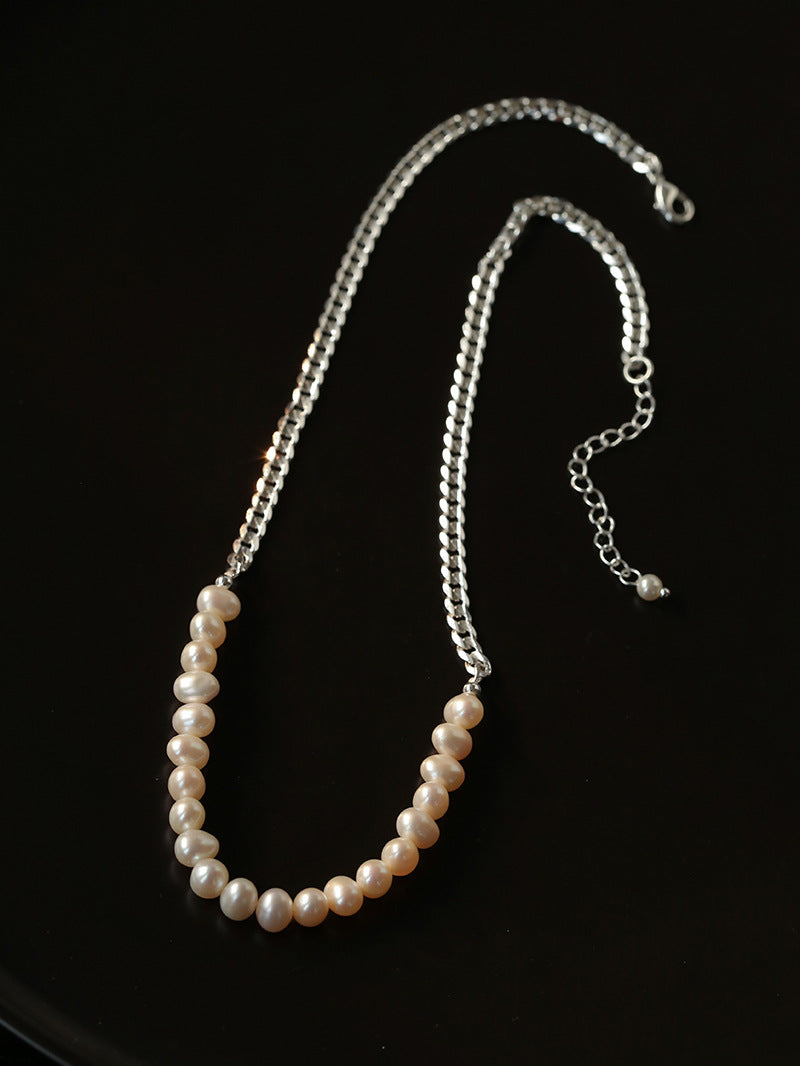 Silver Tide Freshwater Pearl Chain Necklace gembea jewelry