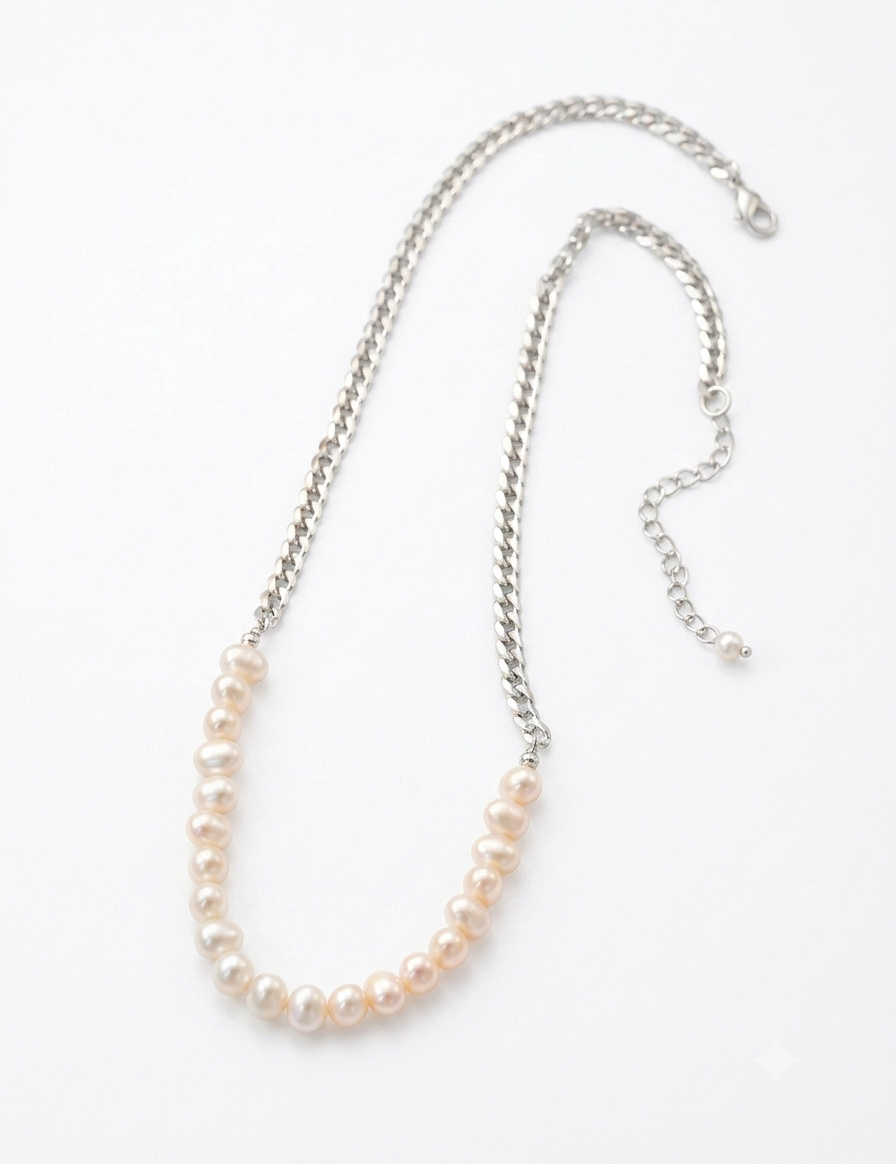 Silver Tide Freshwater Pearl Chain Necklace gembea jewelry