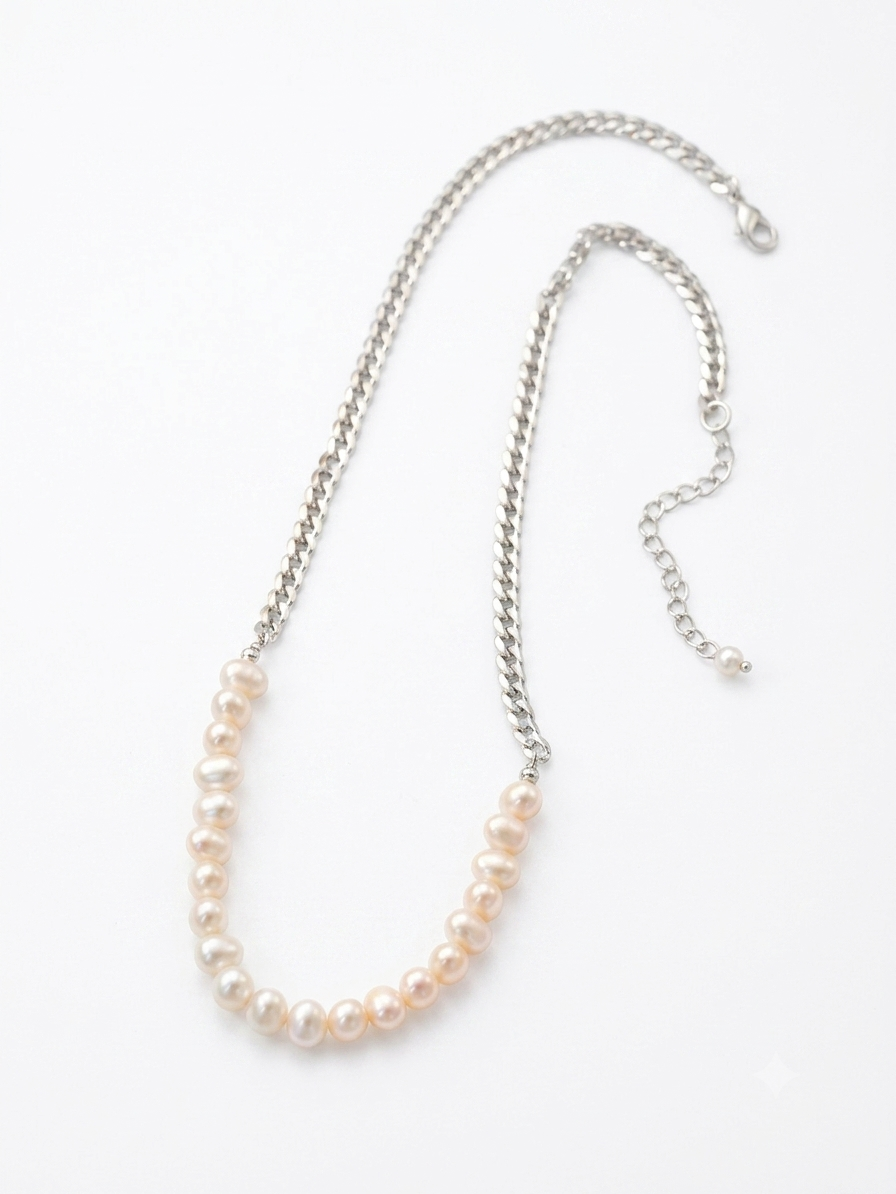 Silver Tide Freshwater Pearl Chain Necklace gembea jewelry