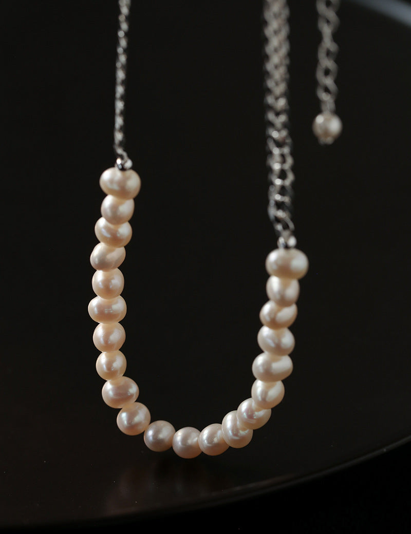 Silver Tide Freshwater Pearl Chain Necklace gembea jewelry