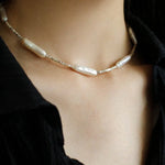 Silver Baroque Toothpick Pearl Necklace-Gembea Jewelry