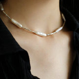 Silver Baroque Toothpick Pearl Necklace-Gembea Jewelry