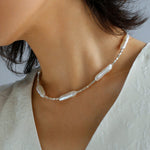 Silver Baroque Toothpick Pearl Necklace-Gembea Jewelry