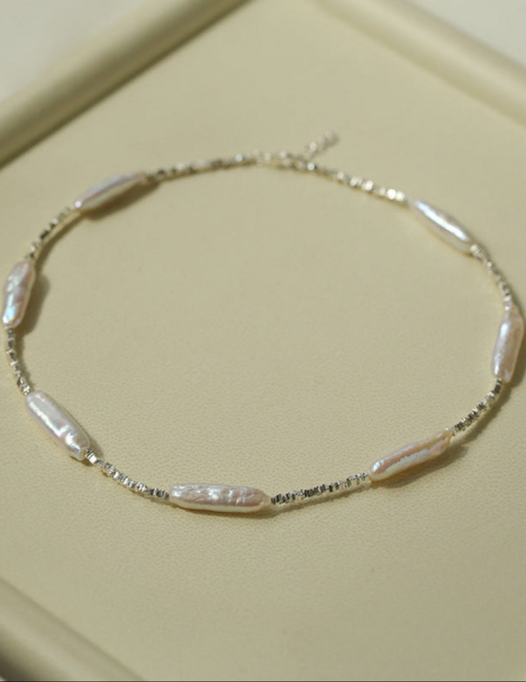 Silver Baroque Toothpick Pearl Necklace-Gembea Jewelry