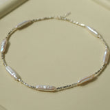 Silver Baroque Toothpick Pearl Necklace-Gembea Jewelry