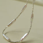 Silver Baroque Toothpick Pearl Necklace-Gembea Jewelry