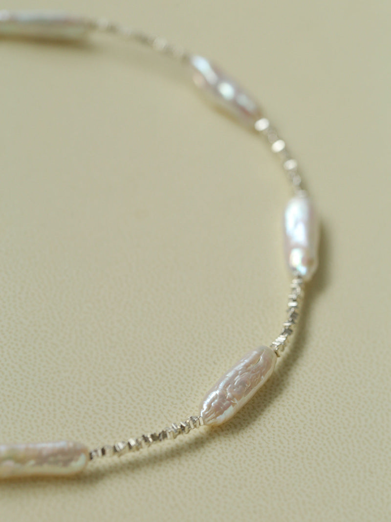Silver Baroque Toothpick Pearl Necklace-Gembea Jewelry