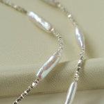 Silver Baroque Toothpick Pearl Necklace-Gembea Jewelry