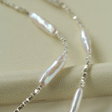 Silver Baroque Toothpick Pearl Necklace-Gembea Jewelry