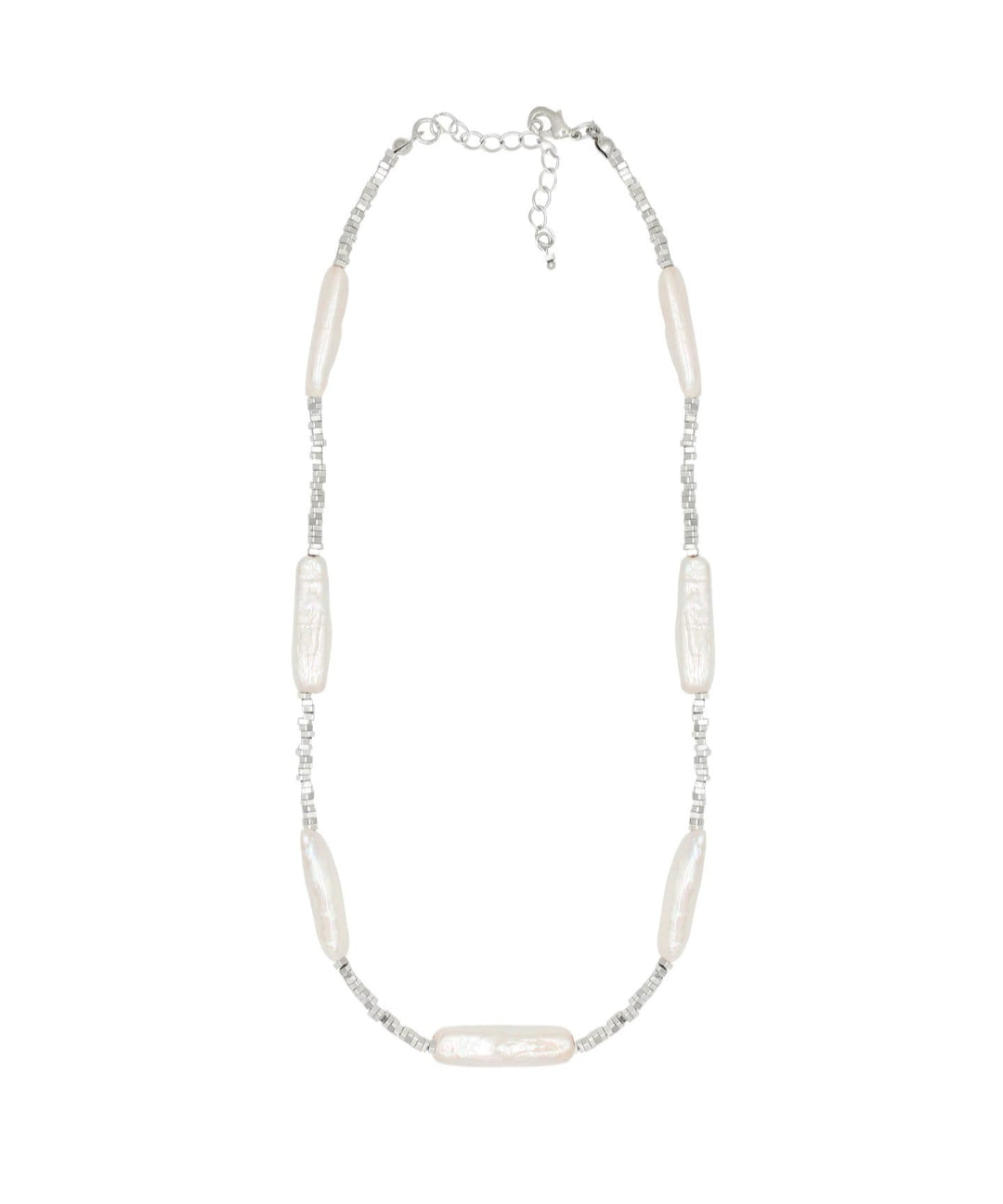 Silver Baroque Toothpick Pearl Necklace gembea jewelry