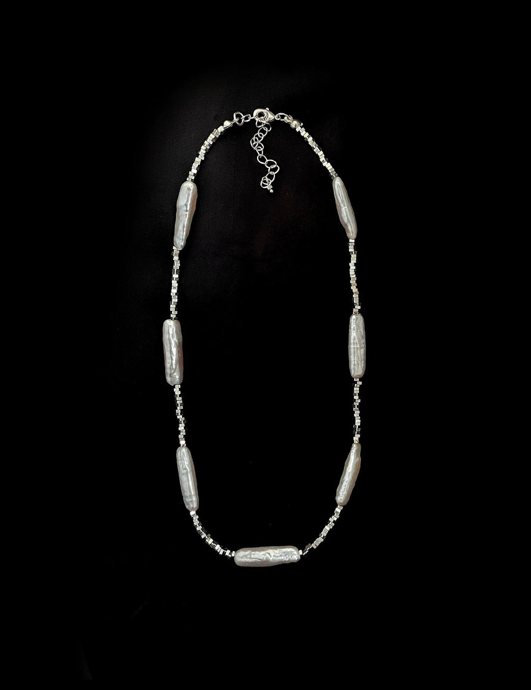 Silver Baroque Toothpick Pearl Necklace gembea jewelry