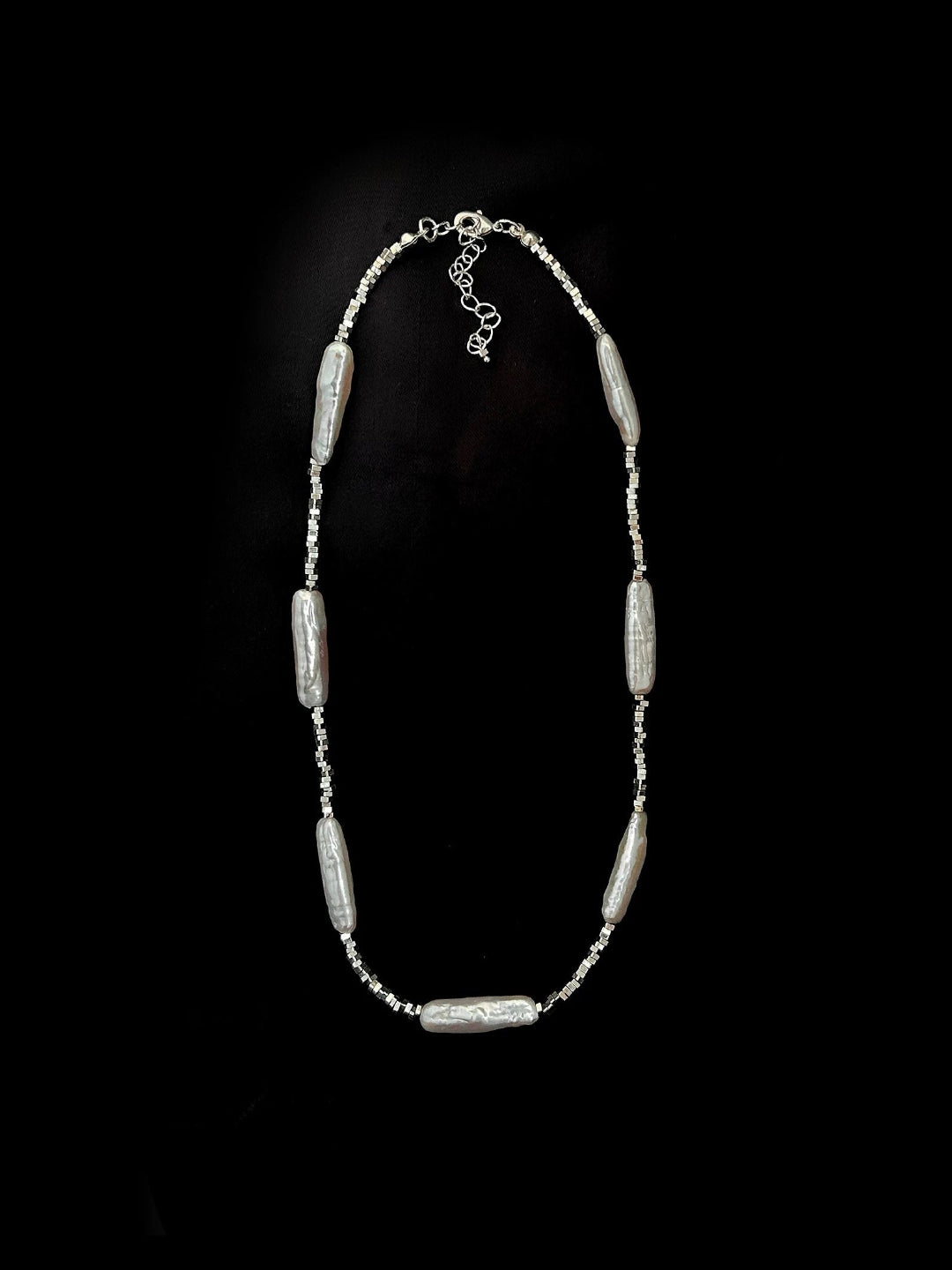 Silver Baroque Toothpick Pearl Necklace gembea jewelry