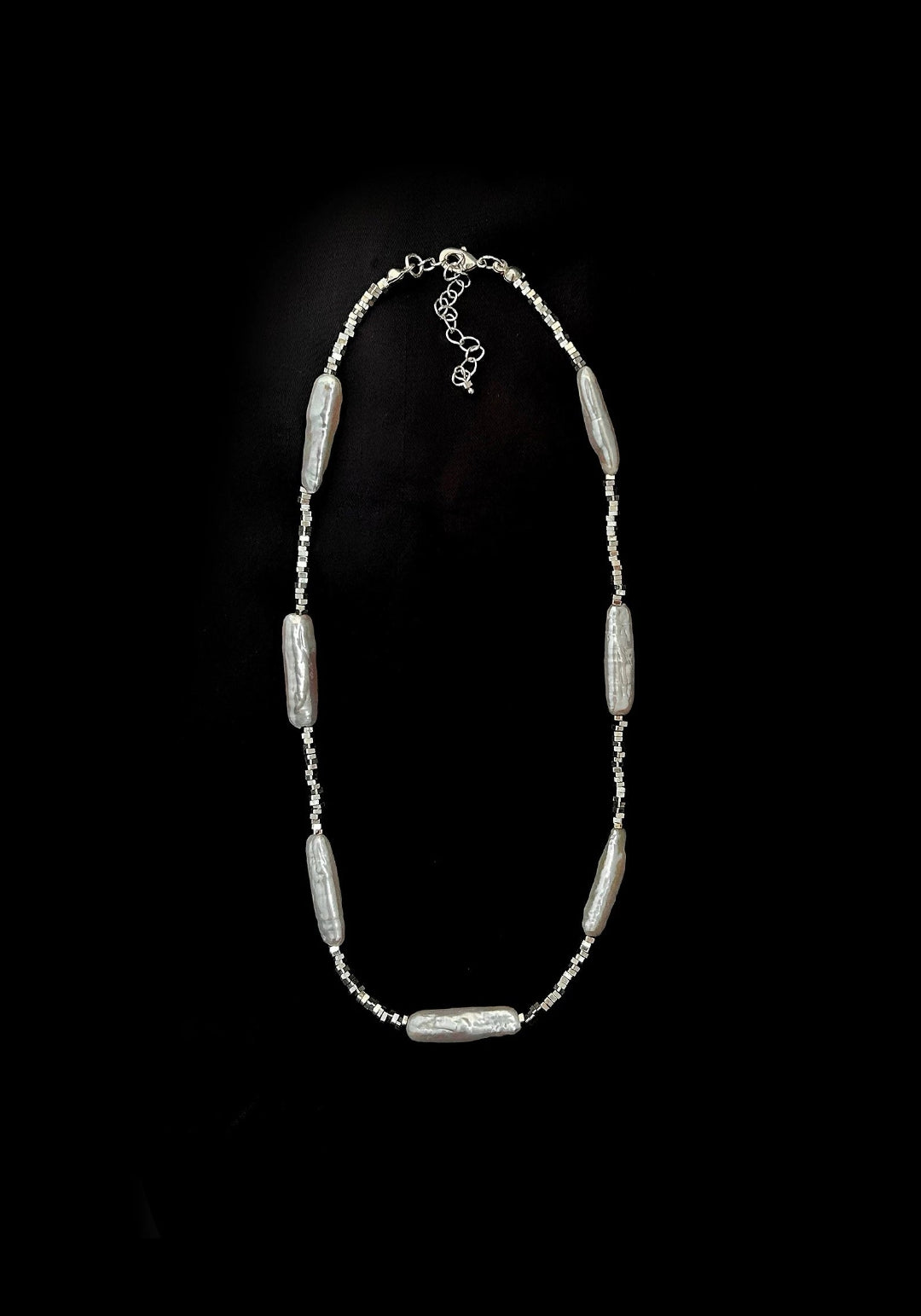 Silver Baroque Toothpick Pearl Necklace gembea jewelry