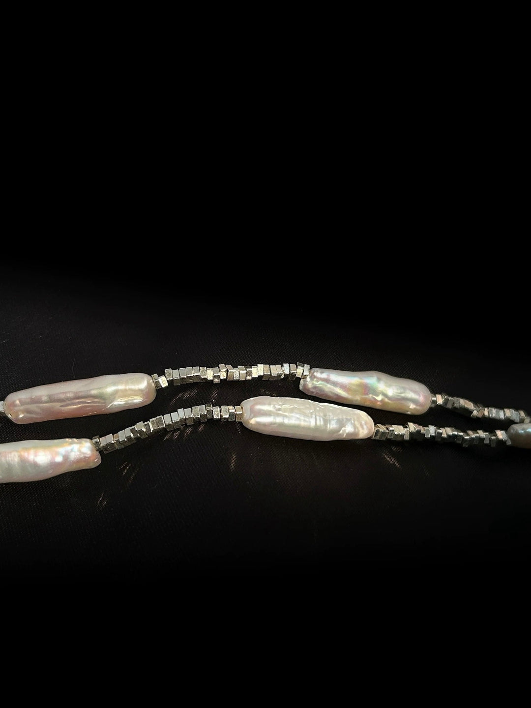 Silver Baroque Toothpick Pearl Necklace gembea jewelry