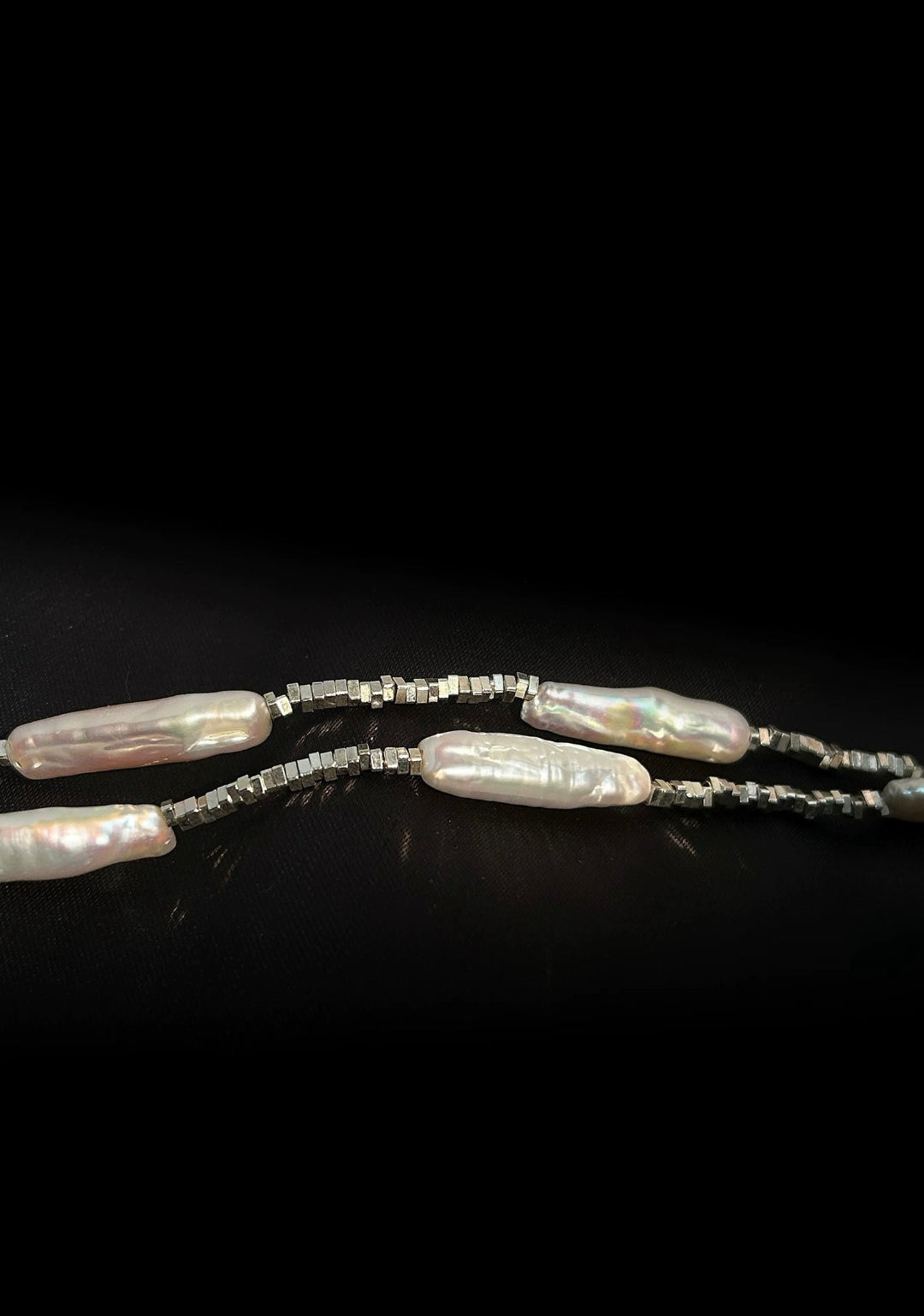 Silver Baroque Toothpick Pearl Necklace gembea jewelry