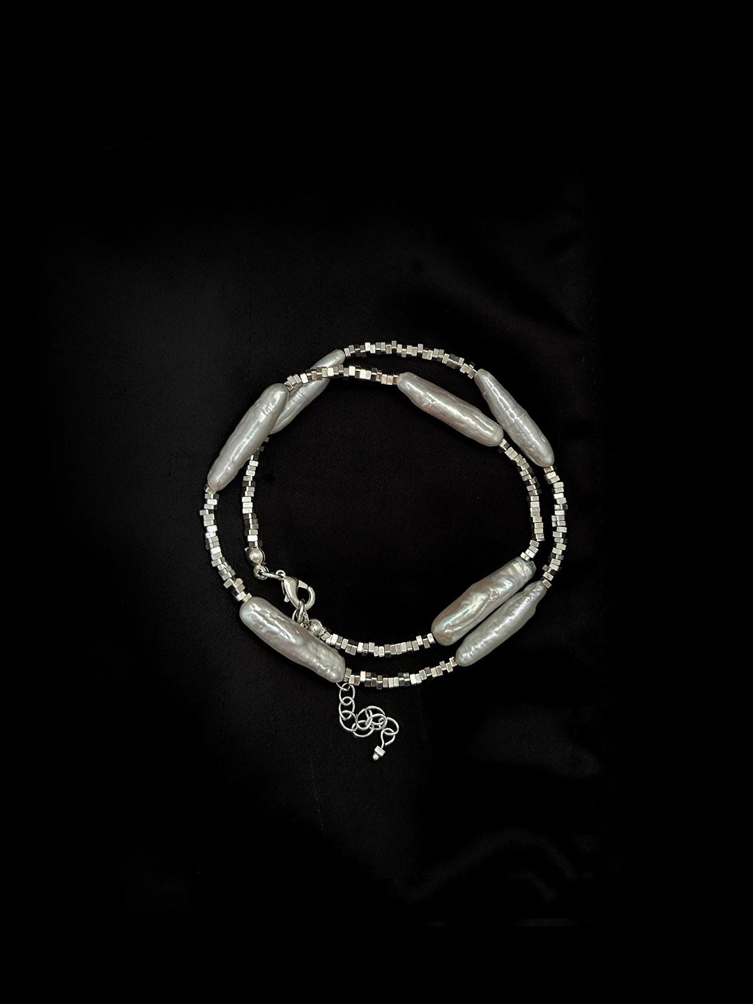 Silver Baroque Toothpick Pearl Necklace gembea jewelry