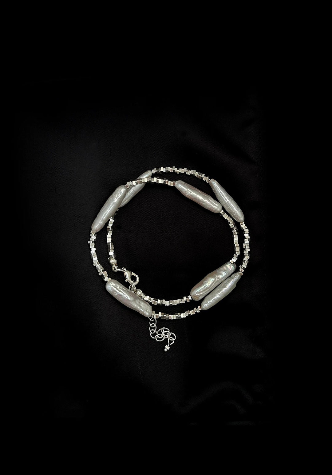 Silver Baroque Toothpick Pearl Necklace gembea jewelry