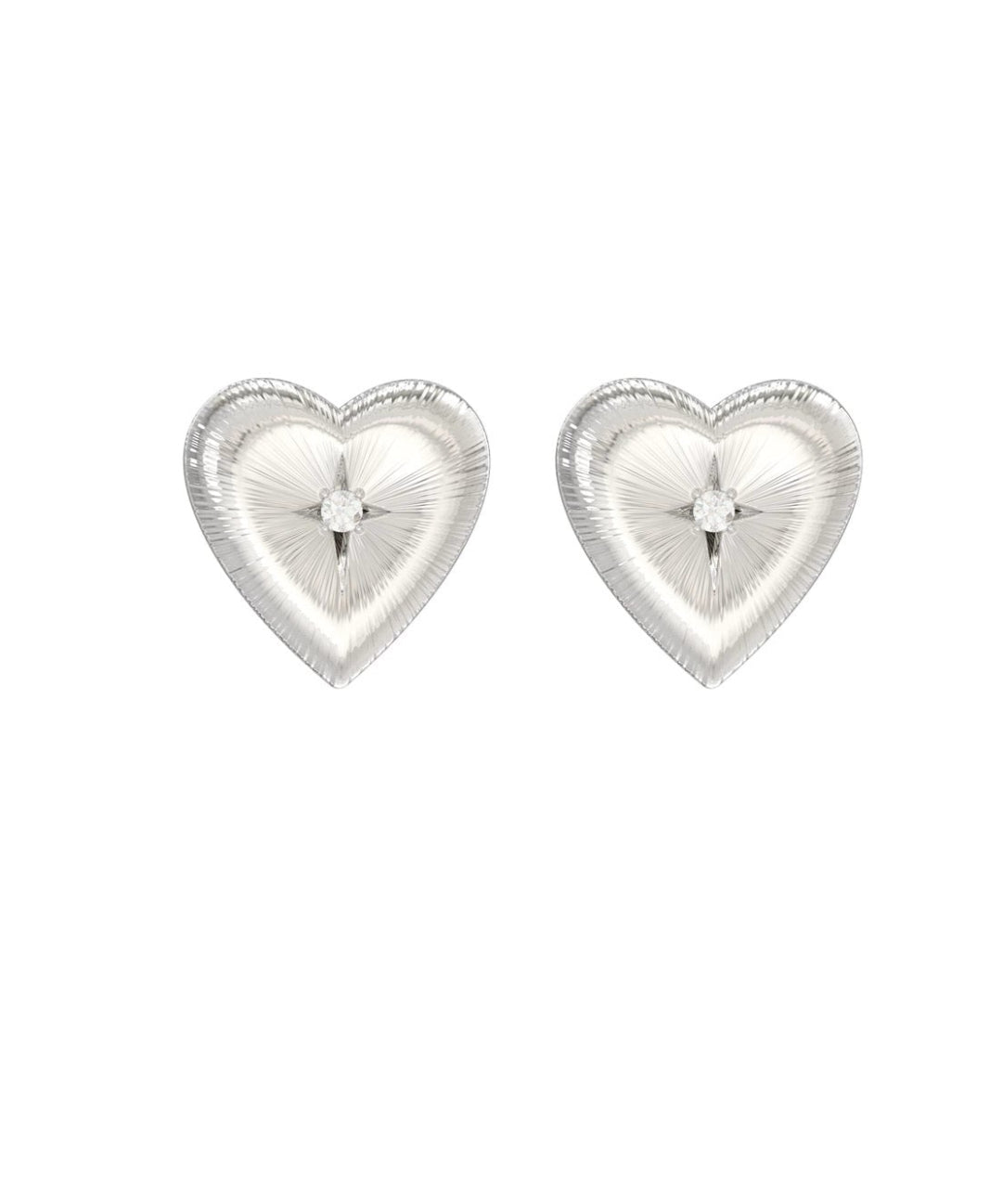 Silver Brushed Double-sided Heart Stud Earrings gembea jewelry