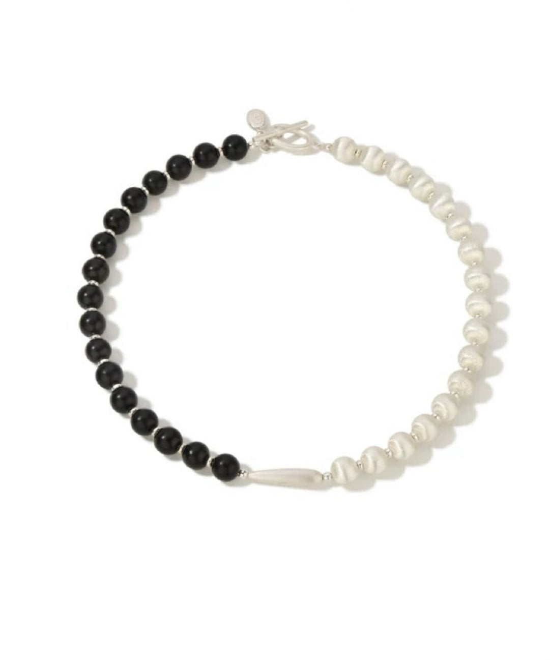 Silver Brushed Ebony Wood Sphere Bead Necklace gembea jewelry