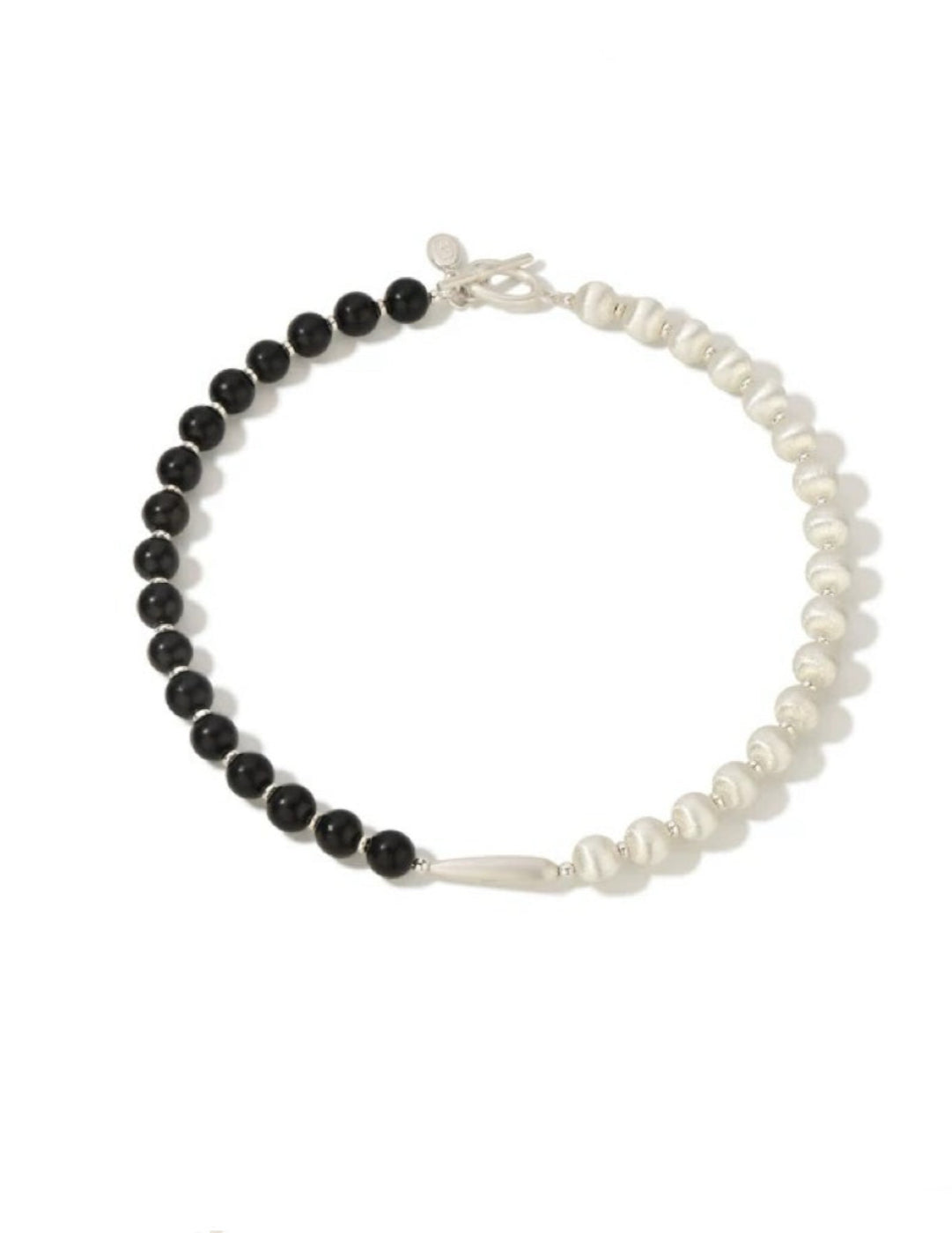 Silver Brushed Ebony Wood Sphere Bead Necklace gembea jewelry