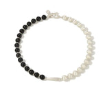 Silver Brushed Ebony Wood Sphere Bead Necklace gembea jewelry