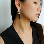 Silver Lace Black Agate Tassel Earrings gembea jewelry