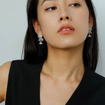Silver Lace Black Agate Tassel Earrings gembea jewelry