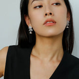 Silver Lace Black Agate Tassel Earrings gembea jewelry