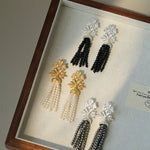 Silver Lace Black Agate Tassel Earrings gembea jewelry
