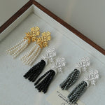 Silver Lace Black Agate Tassel Earrings gembea jewelry