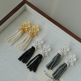 Silver Lace Black Agate Tassel Earrings gembea jewelry