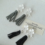 Silver Lace Black Agate Tassel Earrings gembea jewelry