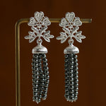 Silver Lace Grey Pearl Tassel Earrings gembea jewelry