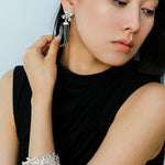 Silver Lace Grey Pearl Tassel Earrings gembea jewelry
