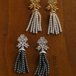 Silver Lace Grey Pearl Tassel Earrings gembea jewelry