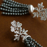 Silver Lace Grey Pearl Tassel Earrings gembea jewelry