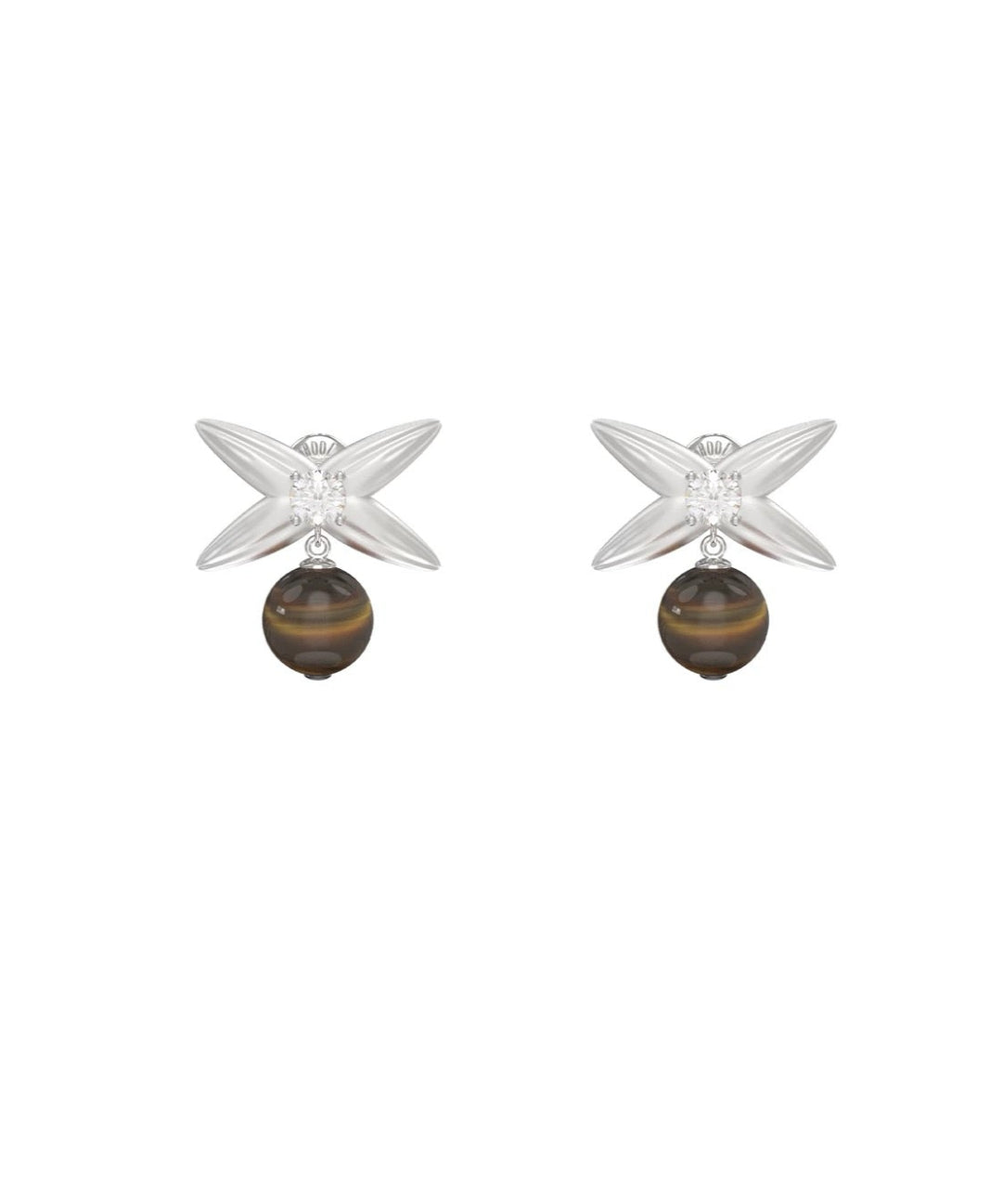 Silver Tiger's Eye Stone Stud Earrings gembea jewelry
