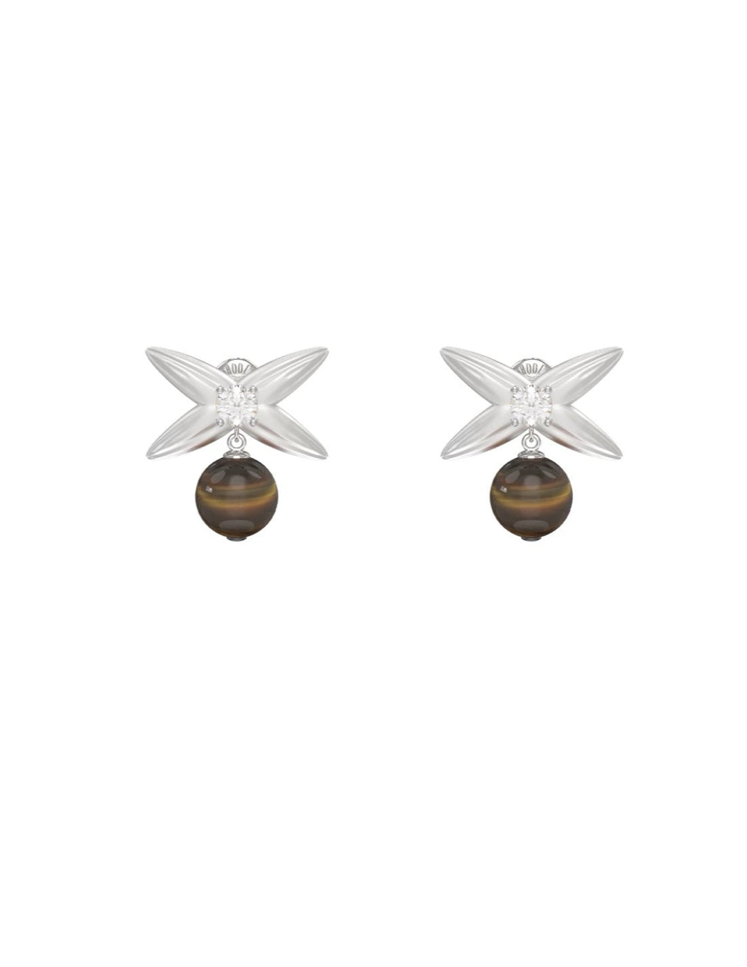 Silver Tiger's Eye Stone Stud Earrings gembea jewelry