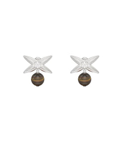 Silver Tiger's Eye Stone Stud Earrings gembea jewelry