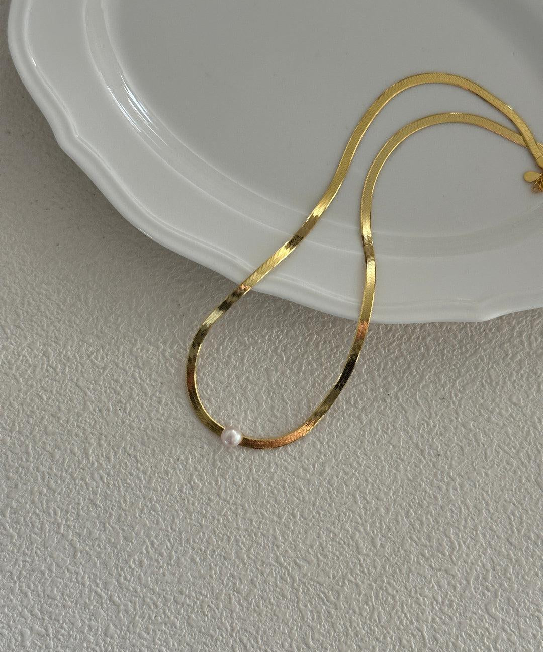 Simple Gold Snake Bone Pearl Necklace - Gembea Jewelry