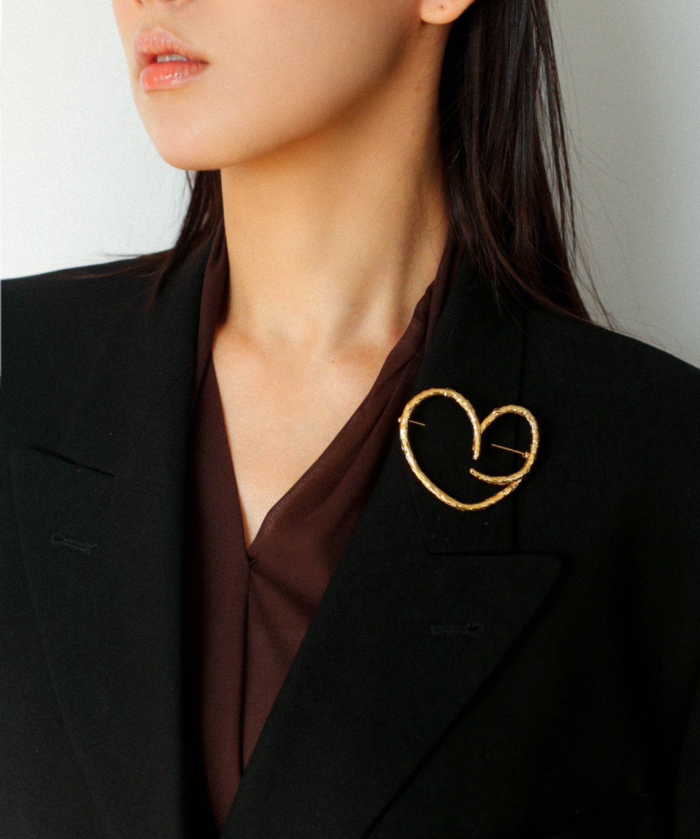 Simple Line Heart Shaped Brooch gembea jewelry
