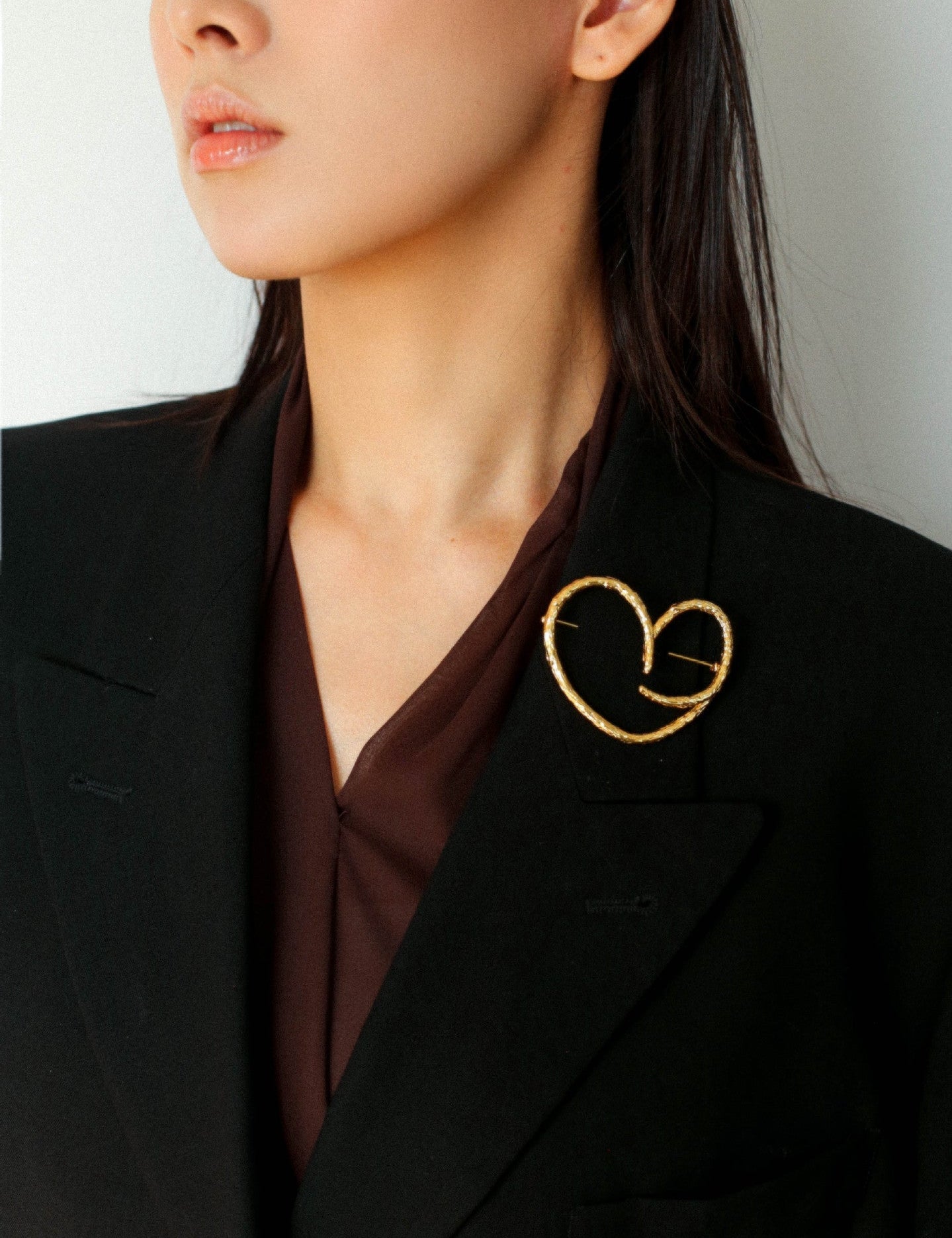Simple Line Heart Shaped Brooch gembea jewelry