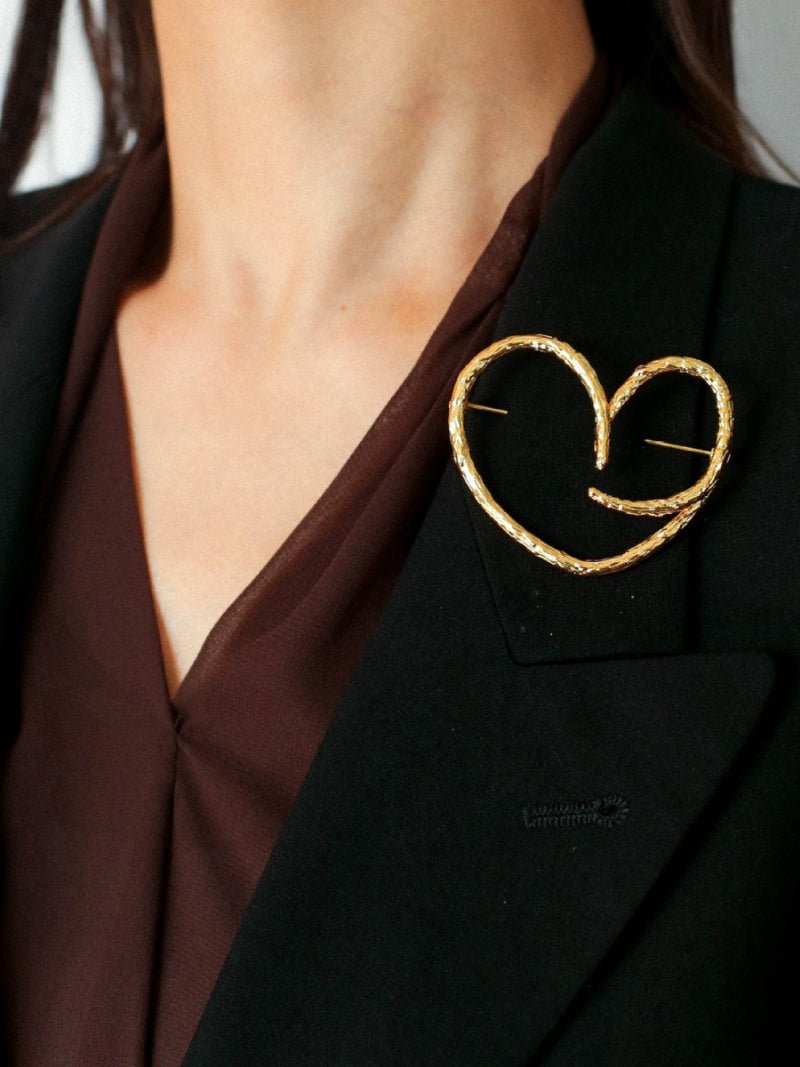 Simple Line Heart Shaped Brooch gembea jewelry