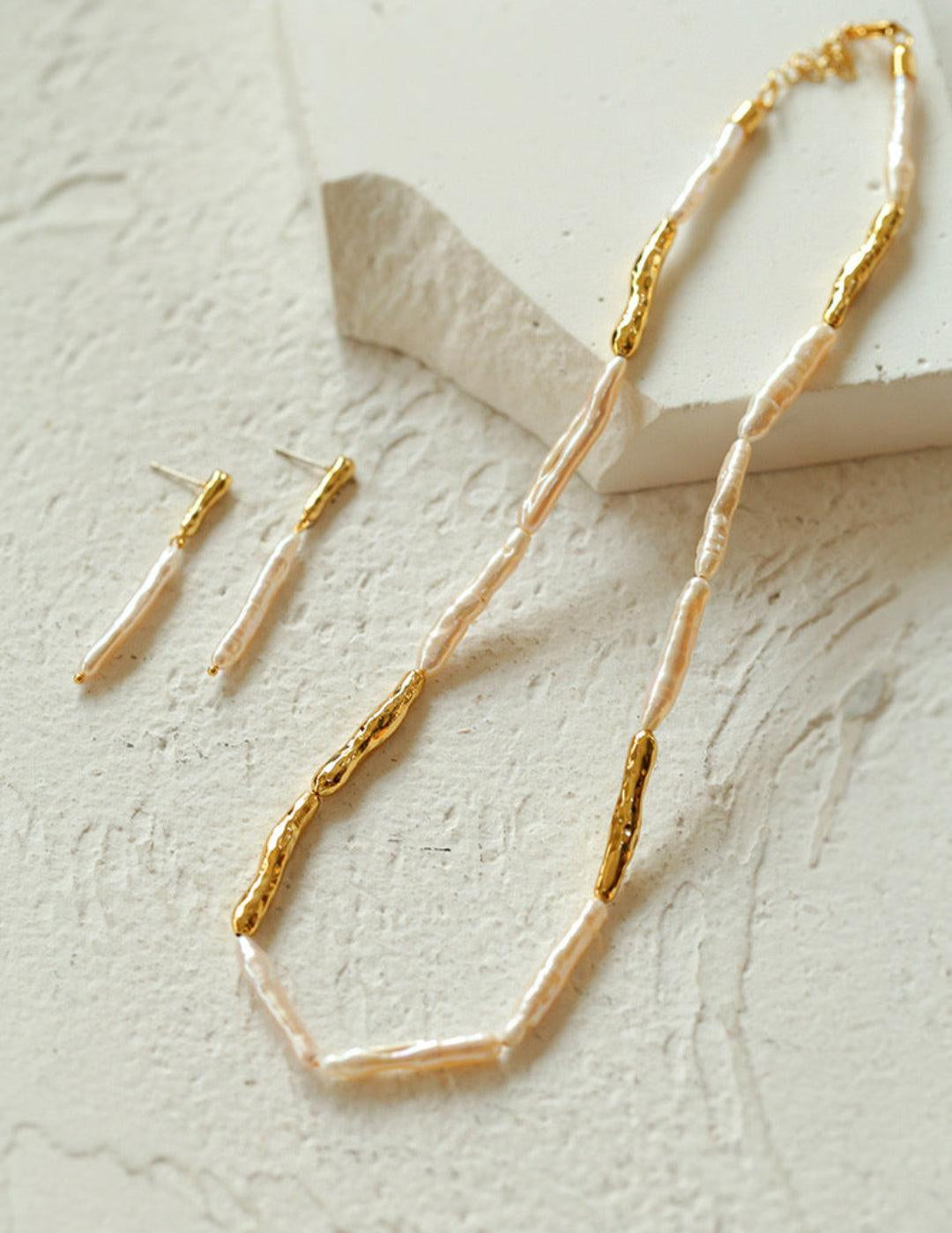 Simple Long Baroque Toothpick Pearl Necklace - Gembea Jewelry
