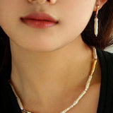 Simple Long Baroque Toothpick Pearl Necklace-Gembea Jewelry