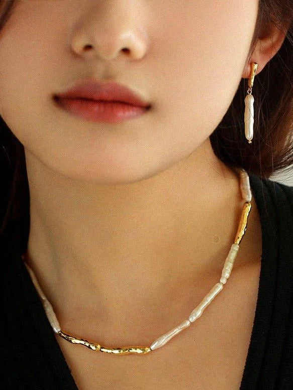 Simple Long Baroque Toothpick Pearl Necklace-Gembea Jewelry